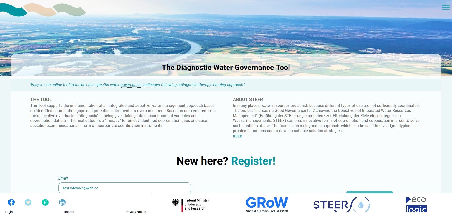 Screenshot des Diagnostic Water Governance Tools, das Nutzer*innen ermöglicht, eine Diagnose zum Wassergovernance-System sowie Vorschläge für passende Governance-Instrumente zu erhalten.