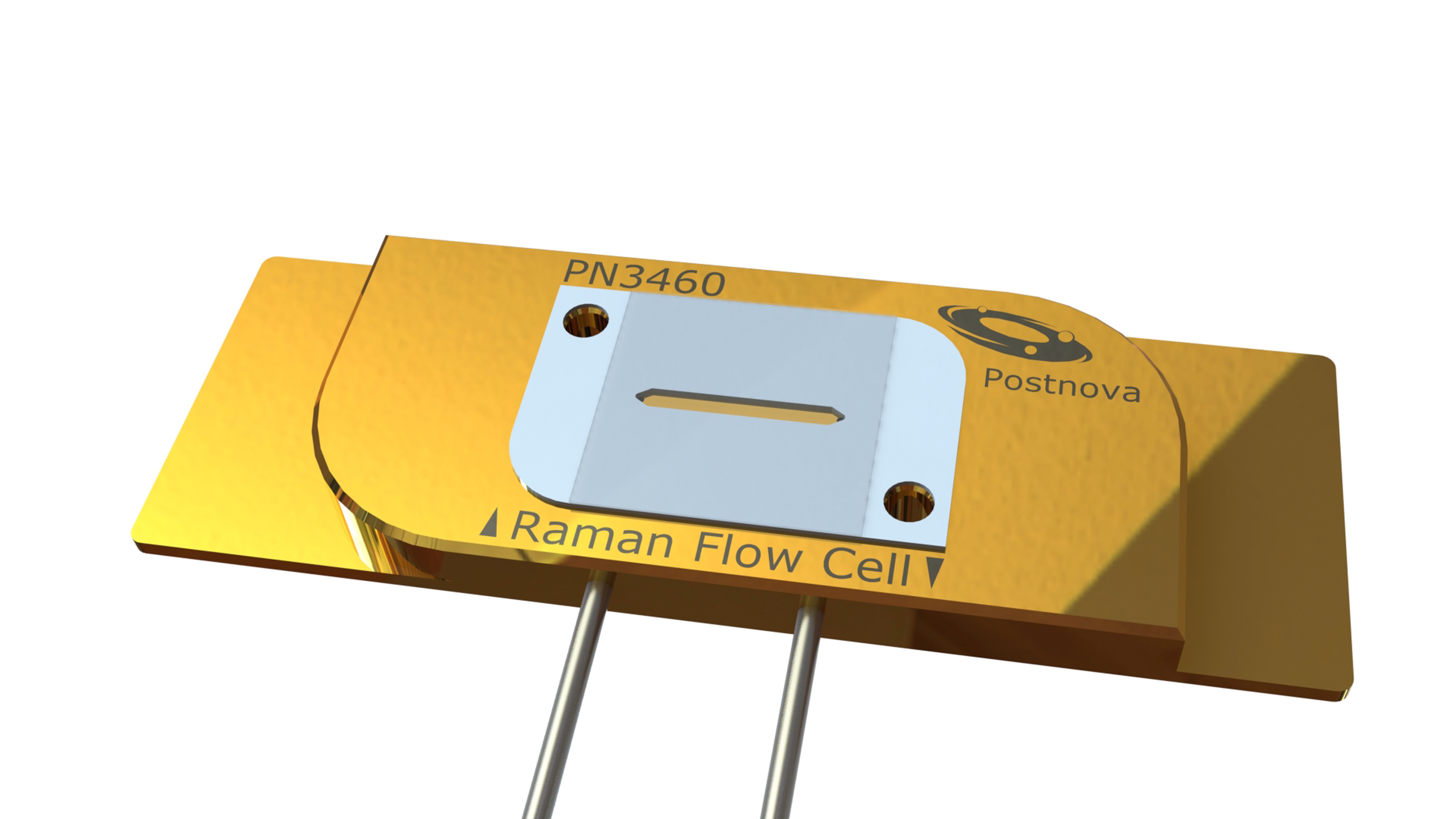 Schematischer Aufbau der Postnova PN3460 Raman Fluss Zelle für die Kopplung mit einem flussbasierten System