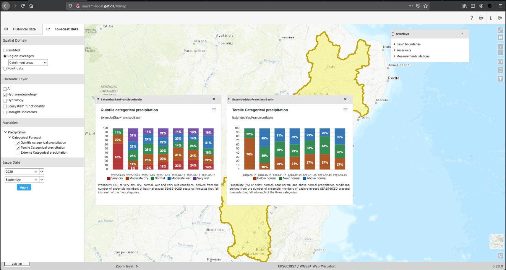 Screenshot of the SaWaM online prototype for the San Francisco basin in Brazil.