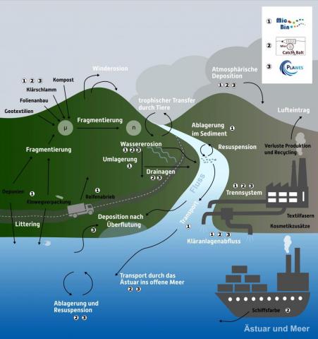 The image shows input pathways of microplastics into the environment.