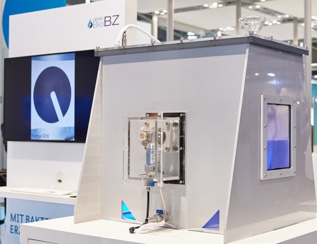 Picture of a prototype of a microbial fuel cell shown at IFAT (Munich exhibition for wastewater treatment)