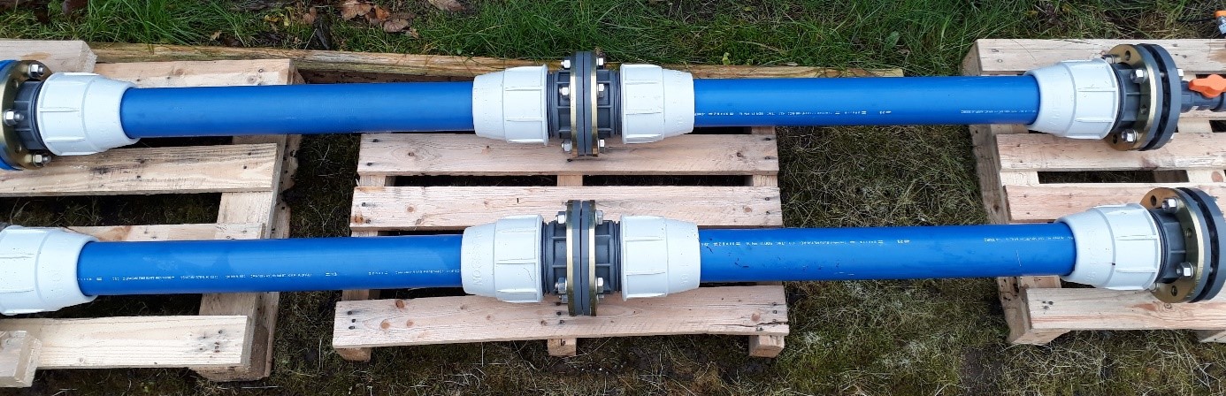 To validate the results, test pipes were flowed through with the produced test waters (detailed view of the PE pipes).